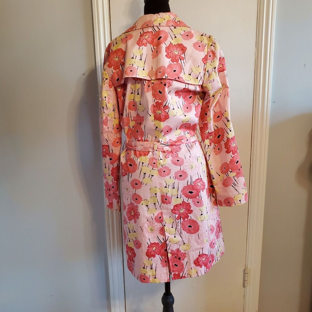 Apostrophe Cotton Pink Floral Trench Coat Quirky Twee Feminine Barbie Size S - Picture 4 of 7